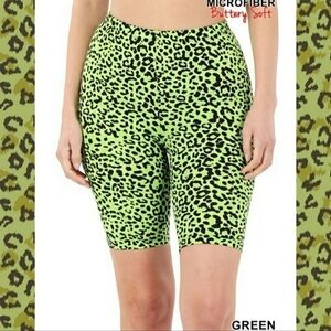 GREEN Leopard Print Bike Shorts